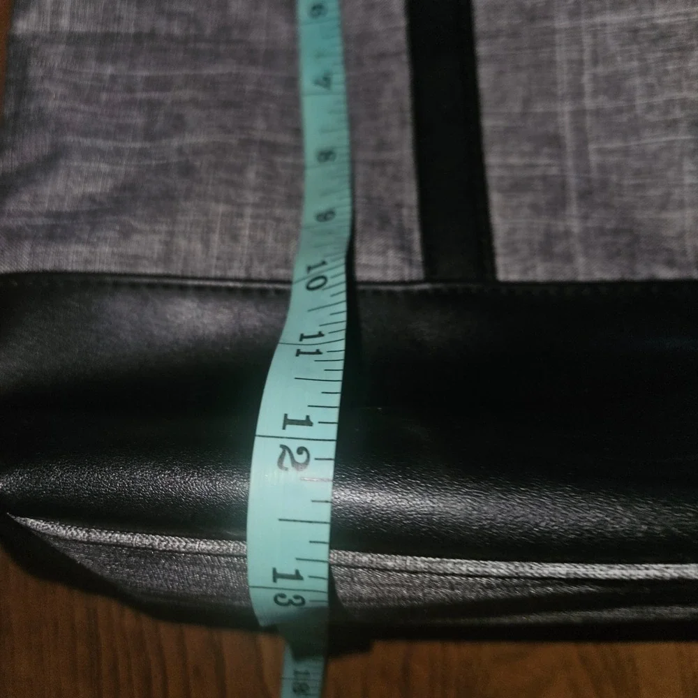 Sunny Snowy Gray Canvas Black Faux Leather Laptop Tote Bag Work Commuter Large
